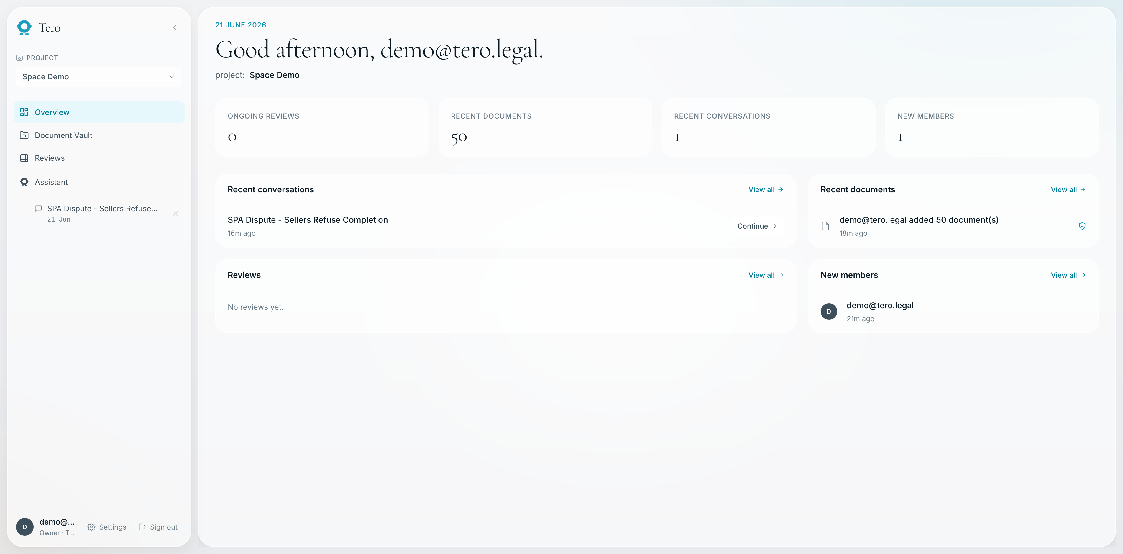 Tero Overview dashboard